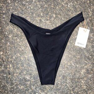 Women's Quince Italian High Leg Bikini Bottoms Sz Med. Black Swimwear Beach NWT!